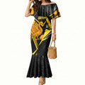 Personalised Western Australia Oztag Swan Mermaid Dress Black Gold Geometric Swan Aboriginal