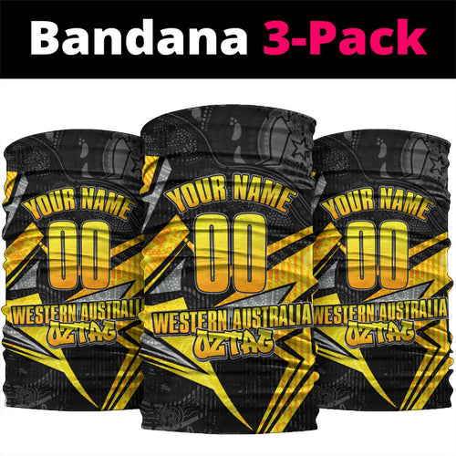 Personalised Western Australia Oztag Swan Neck Gaiter Black Gold Geometric Swan Aboriginal