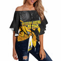 Personalised Western Australia Oztag Swan Off Shoulder Wrap Waist Top Black Gold Geometric Swan Aboriginal