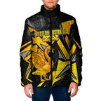 Personalised Western Australia Oztag Swan Padded Jacket Black Gold Geometric Swan Aboriginal