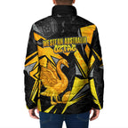 Personalised Western Australia Oztag Swan Padded Jacket Black Gold Geometric Swan Aboriginal