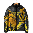 Personalised Western Australia Oztag Swan Padded Jacket Black Gold Geometric Swan Aboriginal
