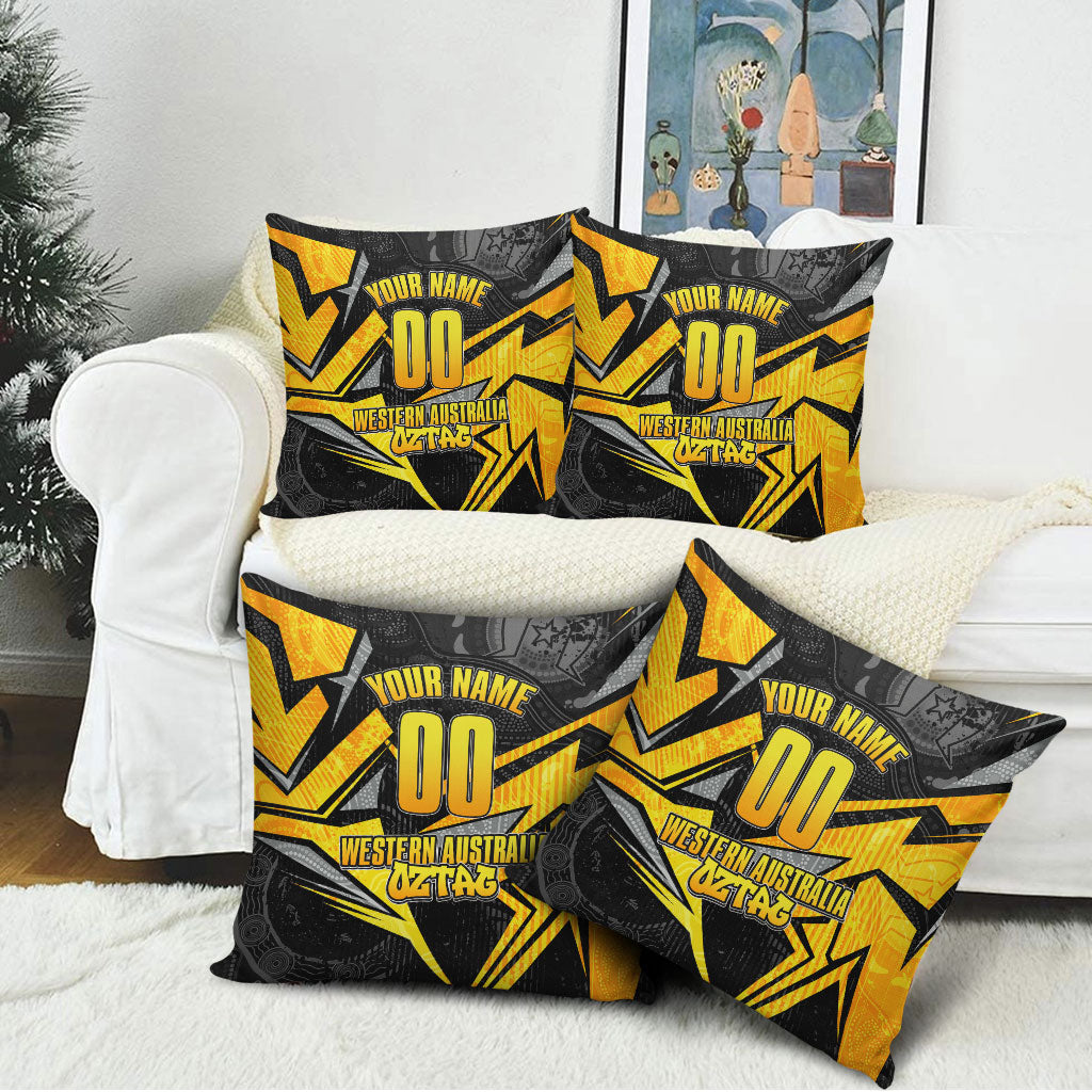 Personalised Western Australia Oztag Swan Pillow Cover Black Gold Geometric Swan Aboriginal