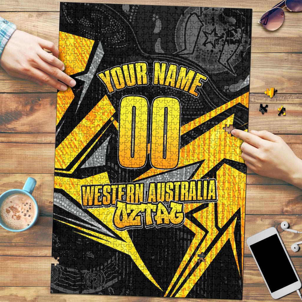 Personalised Western Australia Oztag Swan Puzzle Black Gold Geometric Swan Aboriginal