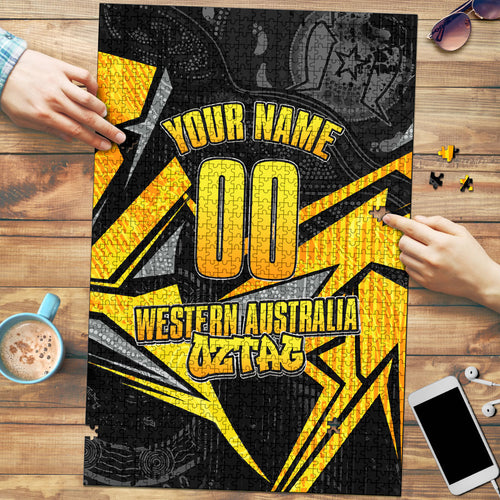 Personalised Western Australia Oztag Swan Puzzle Black Gold Geometric Swan Aboriginal