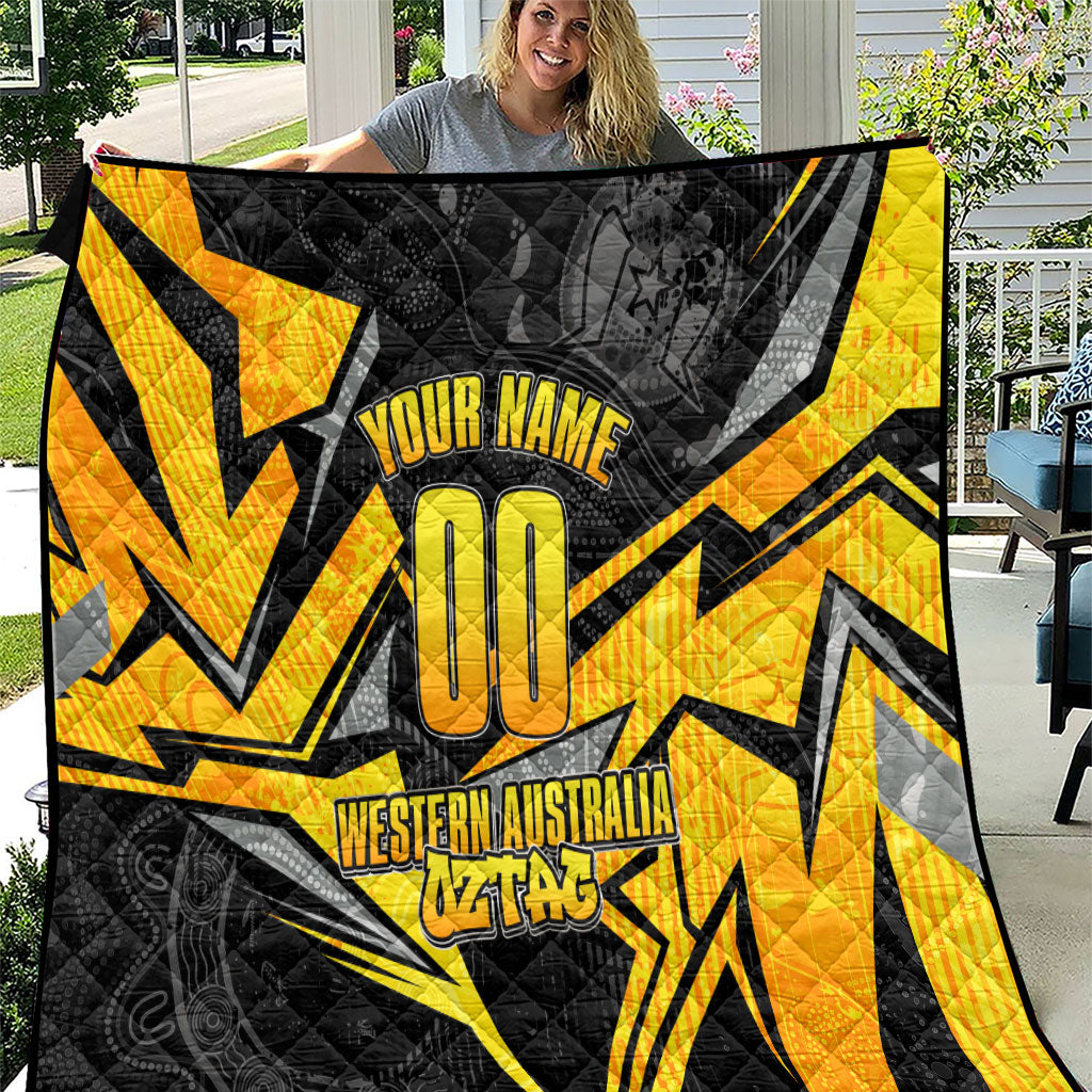 Personalised Western Australia Oztag Swan Quilt Black Gold Geometric Swan Aboriginal