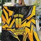 Personalised Western Australia Oztag Swan Quilt Black Gold Geometric Swan Aboriginal