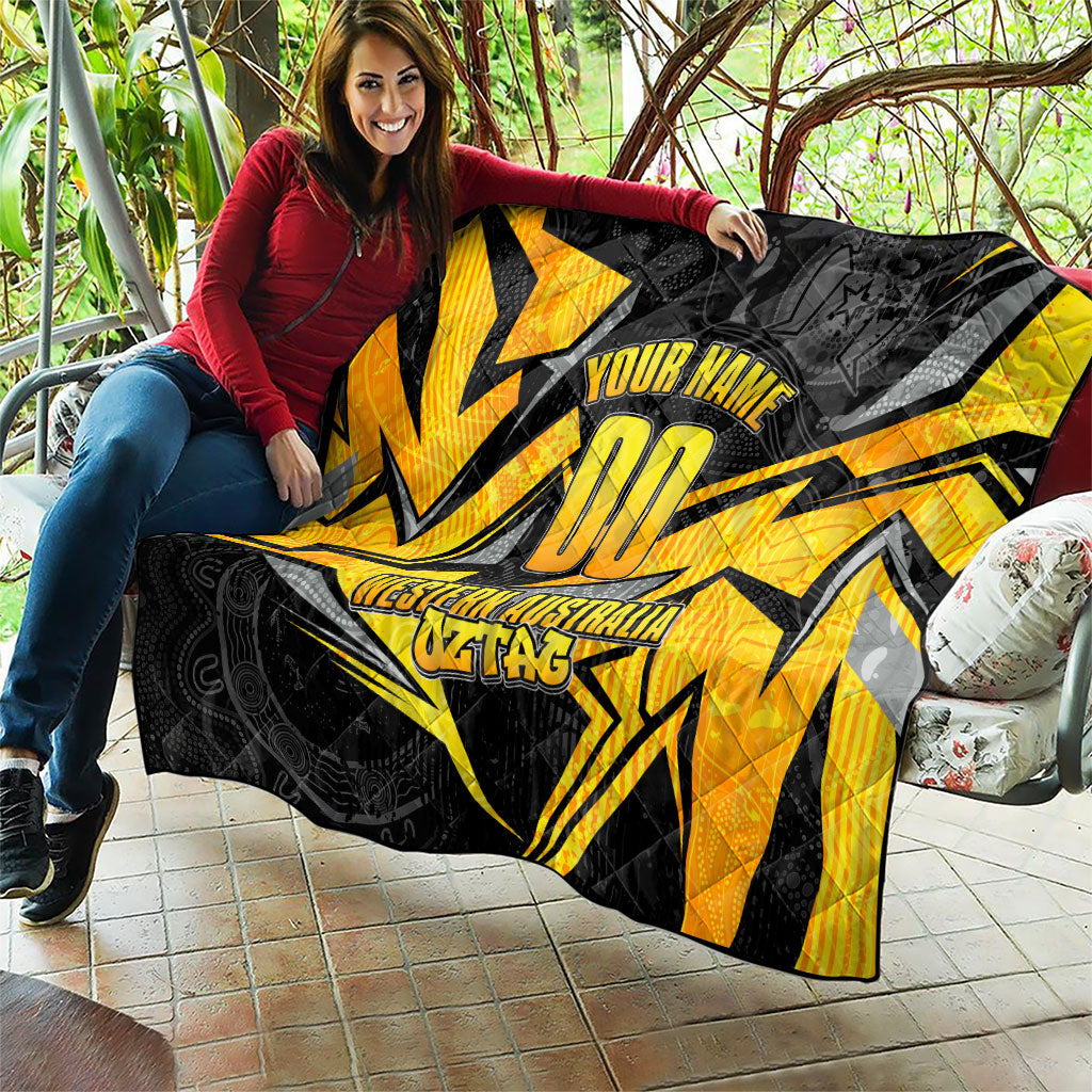 Personalised Western Australia Oztag Swan Quilt Black Gold Geometric Swan Aboriginal
