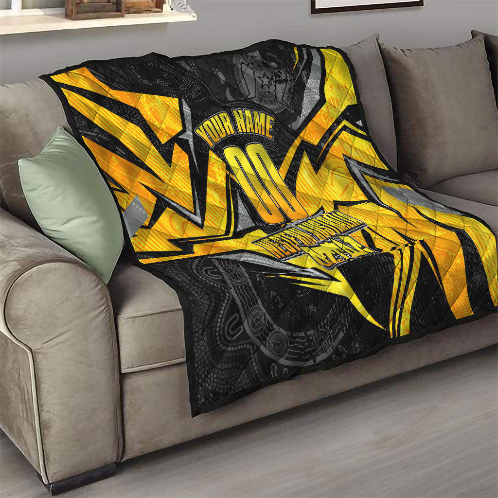 Personalised Western Australia Oztag Swan Quilt Black Gold Geometric Swan Aboriginal