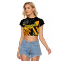 Personalised Western Australia Oztag Swan Raglan Cropped T Shirt Black Gold Geometric Swan Aboriginal