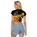 Personalised Western Australia Oztag Swan Raglan Cropped T Shirt Black Gold Geometric Swan Aboriginal