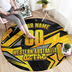 Personalised Western Australia Oztag Swan Round Carpet Black Gold Geometric Swan Aboriginal