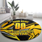 Personalised Western Australia Oztag Swan Round Carpet Black Gold Geometric Swan Aboriginal