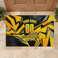 Personalised Western Australia Oztag Swan Rubber Doormat Black Gold Geometric Swan Aboriginal