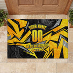 Personalised Western Australia Oztag Swan Rubber Doormat Black Gold Geometric Swan Aboriginal