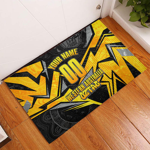 Personalised Western Australia Oztag Swan Rubber Doormat Black Gold Geometric Swan Aboriginal
