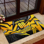 Personalised Western Australia Oztag Swan Rubber Doormat Black Gold Geometric Swan Aboriginal