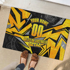 Personalised Western Australia Oztag Swan Rubber Doormat Black Gold Geometric Swan Aboriginal