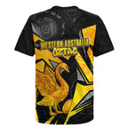 Personalised Western Australia Oztag Swan Rugby Jersey Black Gold Geometric Swan Aboriginal