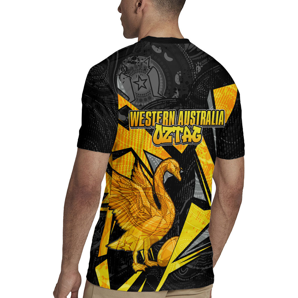 Personalised Western Australia Oztag Swan Rugby Jersey Black Gold Geometric Swan Aboriginal