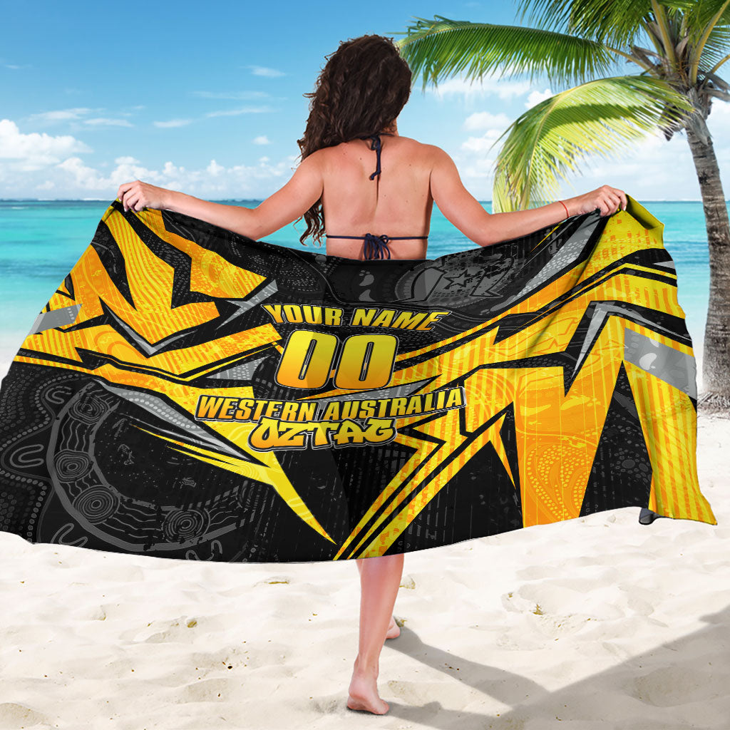 Personalised Western Australia Oztag Swan Sarong Black Gold Geometric Swan Aboriginal