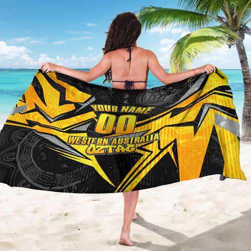 Personalised Western Australia Oztag Swan Sarong Black Gold Geometric Swan Aboriginal
