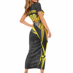 Personalised Western Australia Oztag Swan Short Sleeve Bodycon Dress Black Gold Geometric Swan Aboriginal