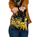 Personalised Western Australia Oztag Swan Shoulder Handbag Black Gold Geometric Swan Aboriginal