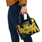 Personalised Western Australia Oztag Swan Shoulder Handbag Black Gold Geometric Swan Aboriginal