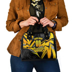 Personalised Western Australia Oztag Swan Shoulder Handbag Black Gold Geometric Swan Aboriginal