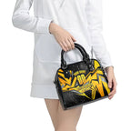 Personalised Western Australia Oztag Swan Shoulder Handbag Black Gold Geometric Swan Aboriginal