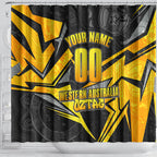Personalised Western Australia Oztag Swan Shower Curtain Black Gold Geometric Swan Aboriginal