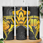 Personalised Western Australia Oztag Swan Skinny Tumbler Black Gold Geometric Swan Aboriginal
