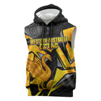 Personalised Western Australia Oztag Swan Sleeveless Hoodie Black Gold Geometric Swan Aboriginal