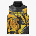 Personalised Western Australia Oztag Swan Sleeveless Puffer Jacket Black Gold Geometric Swan Aboriginal