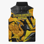 Personalised Western Australia Oztag Swan Sleeveless Puffer Jacket Black Gold Geometric Swan Aboriginal