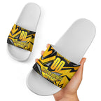 Personalised Western Australia Oztag Swan Slide Sandals Black Gold Geometric Swan Aboriginal