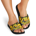 Personalised Western Australia Oztag Swan Slide Sandals Black Gold Geometric Swan Aboriginal
