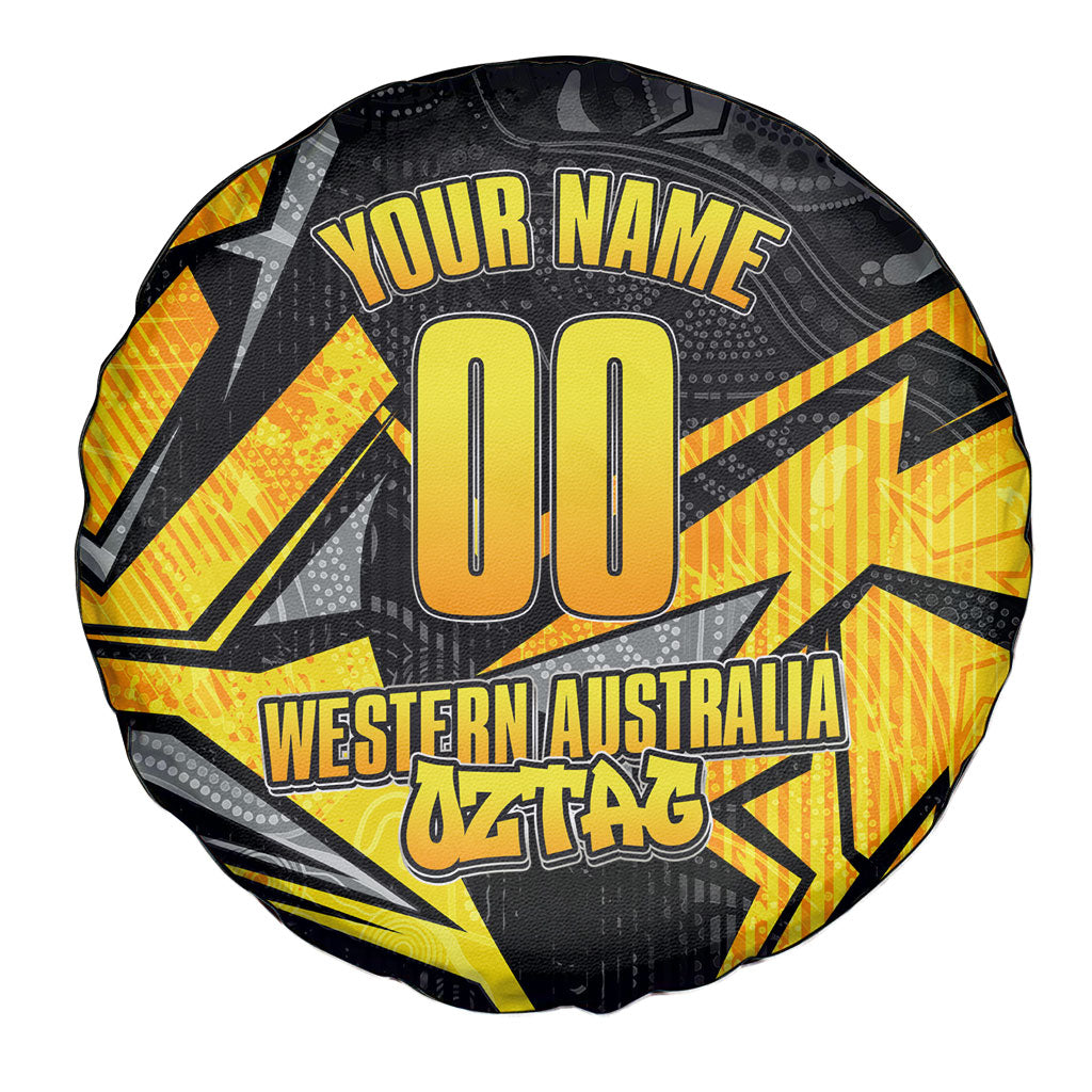 Personalised Western Australia Oztag Swan Spare Tire Cover Black Gold Geometric Swan Aboriginal