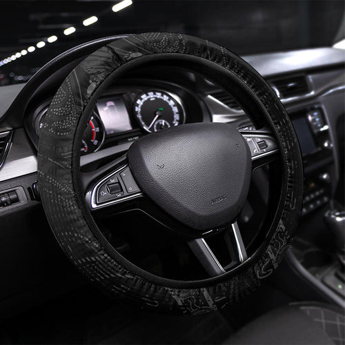 Western Australia Oztag Swan Steering Wheel Cover Black Gold Geometric Swan Aboriginal
