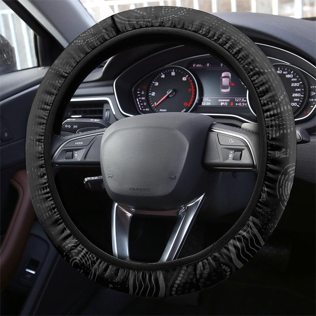 Western Australia Oztag Swan Steering Wheel Cover Black Gold Geometric Swan Aboriginal