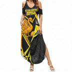 Personalised Western Australia Oztag Swan Summer Maxi Dress Black Gold Geometric Swan Aboriginal