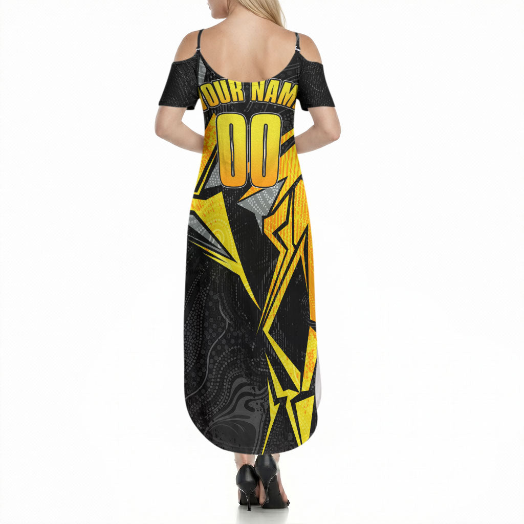 Personalised Western Australia Oztag Swan Summer Maxi Dress Black Gold Geometric Swan Aboriginal