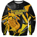 Personalised Western Australia Oztag Swan Sweatshirt Black Gold Geometric Swan Aboriginal