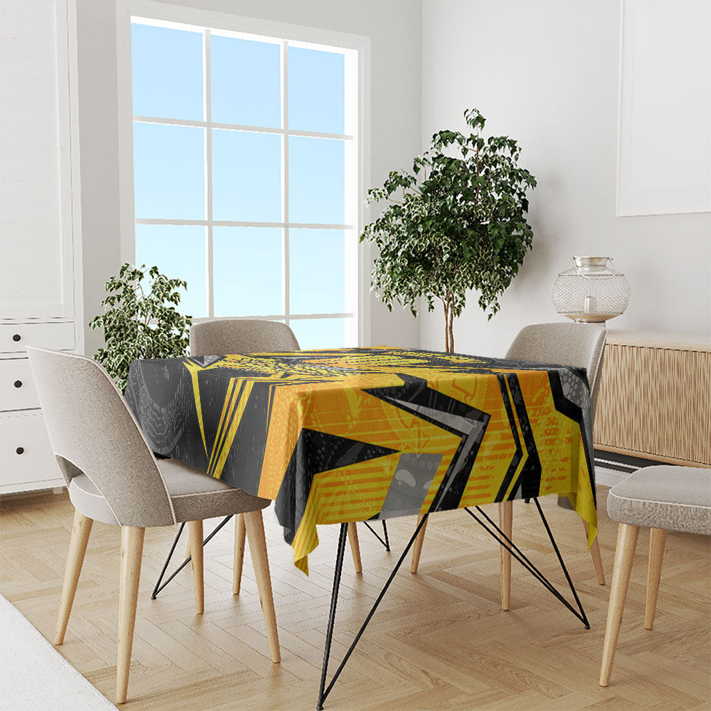 Personalised Western Australia Oztag Swan Tablecloth Black Gold Geometric Swan Aboriginal