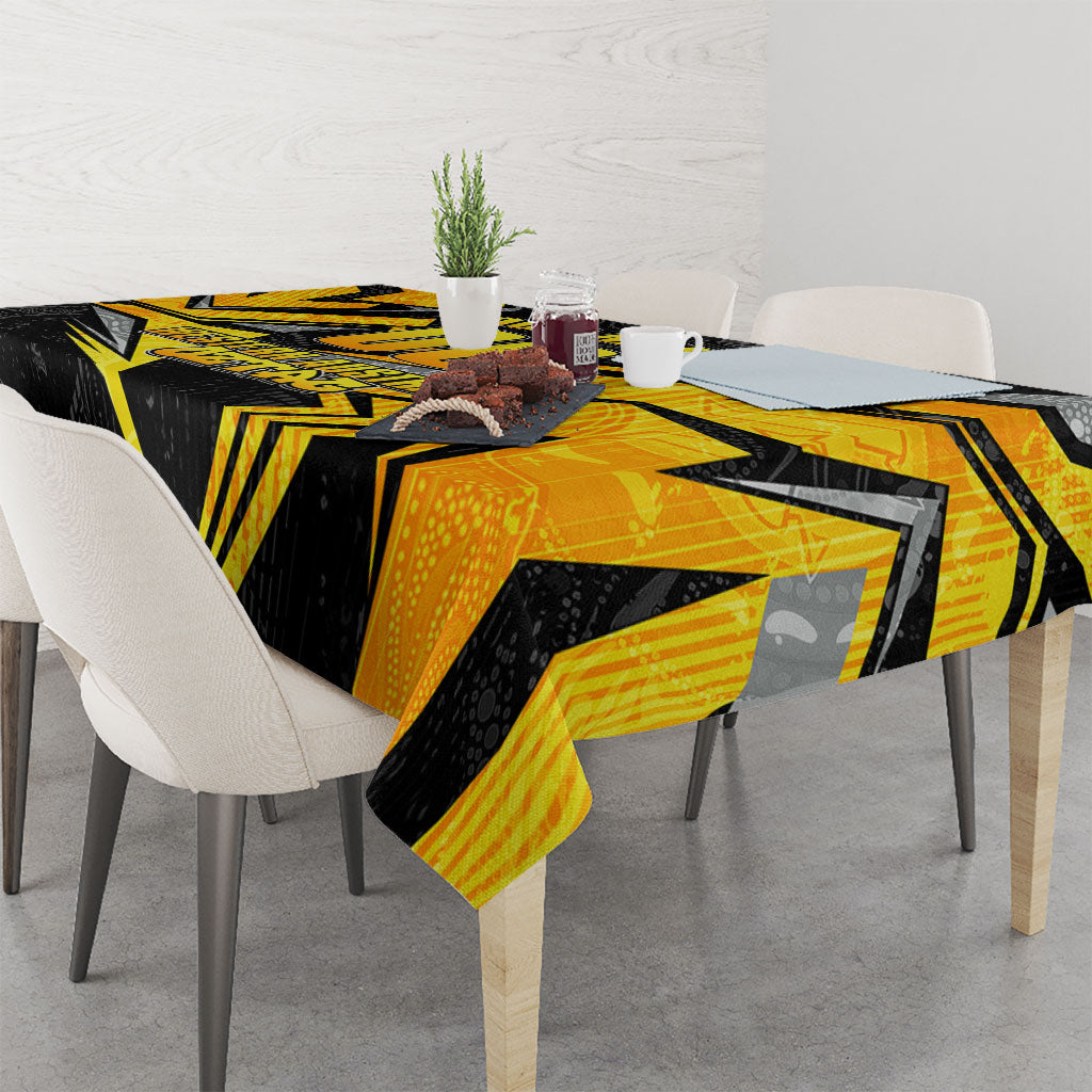 Personalised Western Australia Oztag Swan Tablecloth Black Gold Geometric Swan Aboriginal