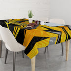Personalised Western Australia Oztag Swan Tablecloth Black Gold Geometric Swan Aboriginal