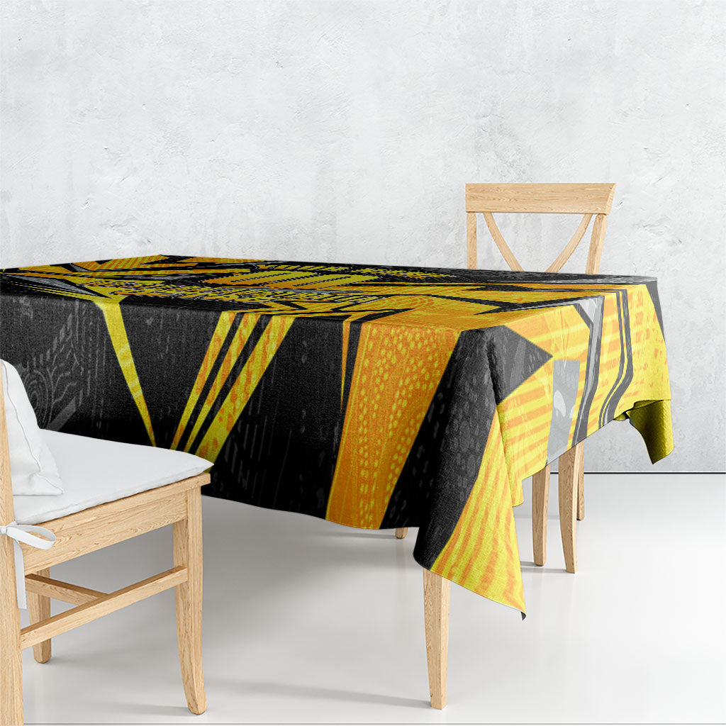 Personalised Western Australia Oztag Swan Tablecloth Black Gold Geometric Swan Aboriginal