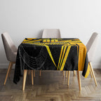 Personalised Western Australia Oztag Swan Tablecloth Black Gold Geometric Swan Aboriginal