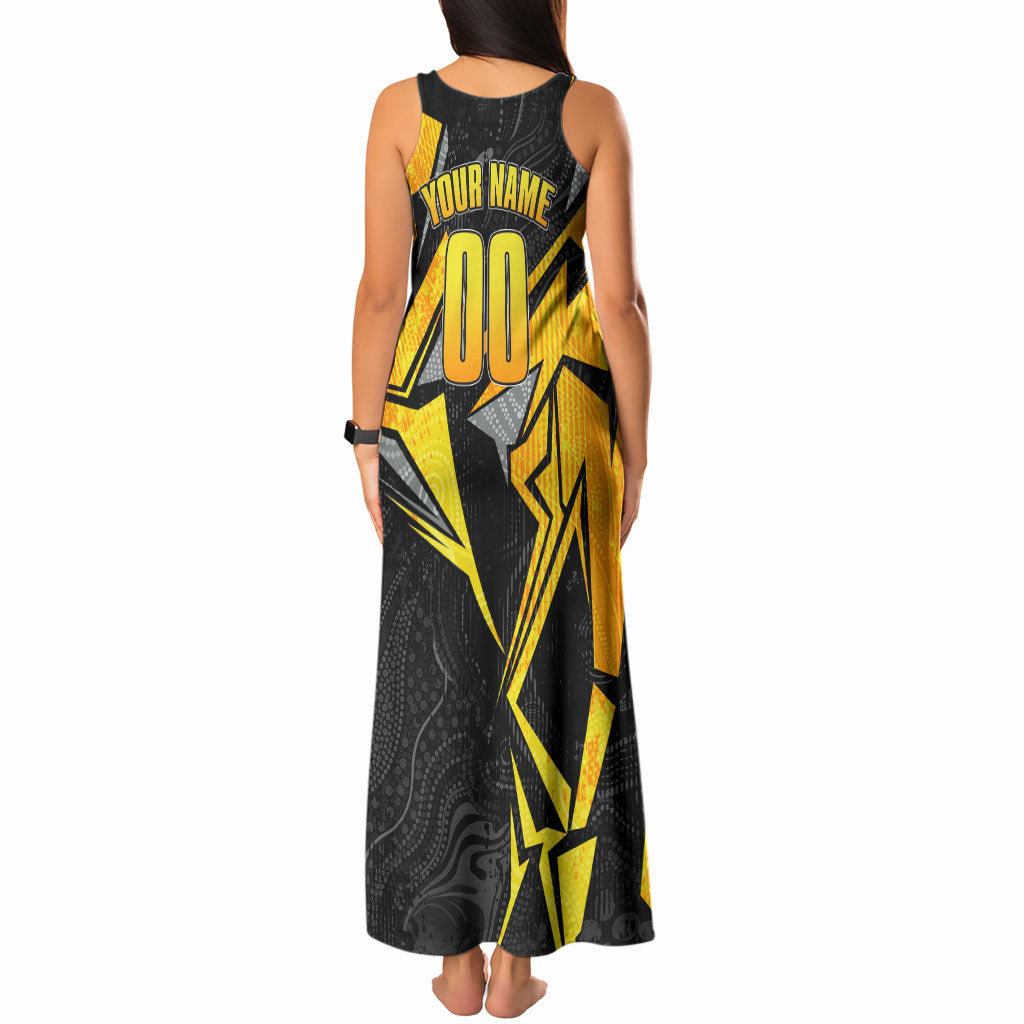 Personalised Western Australia Oztag Swan Tank Maxi Dress Black Gold Geometric Swan Aboriginal